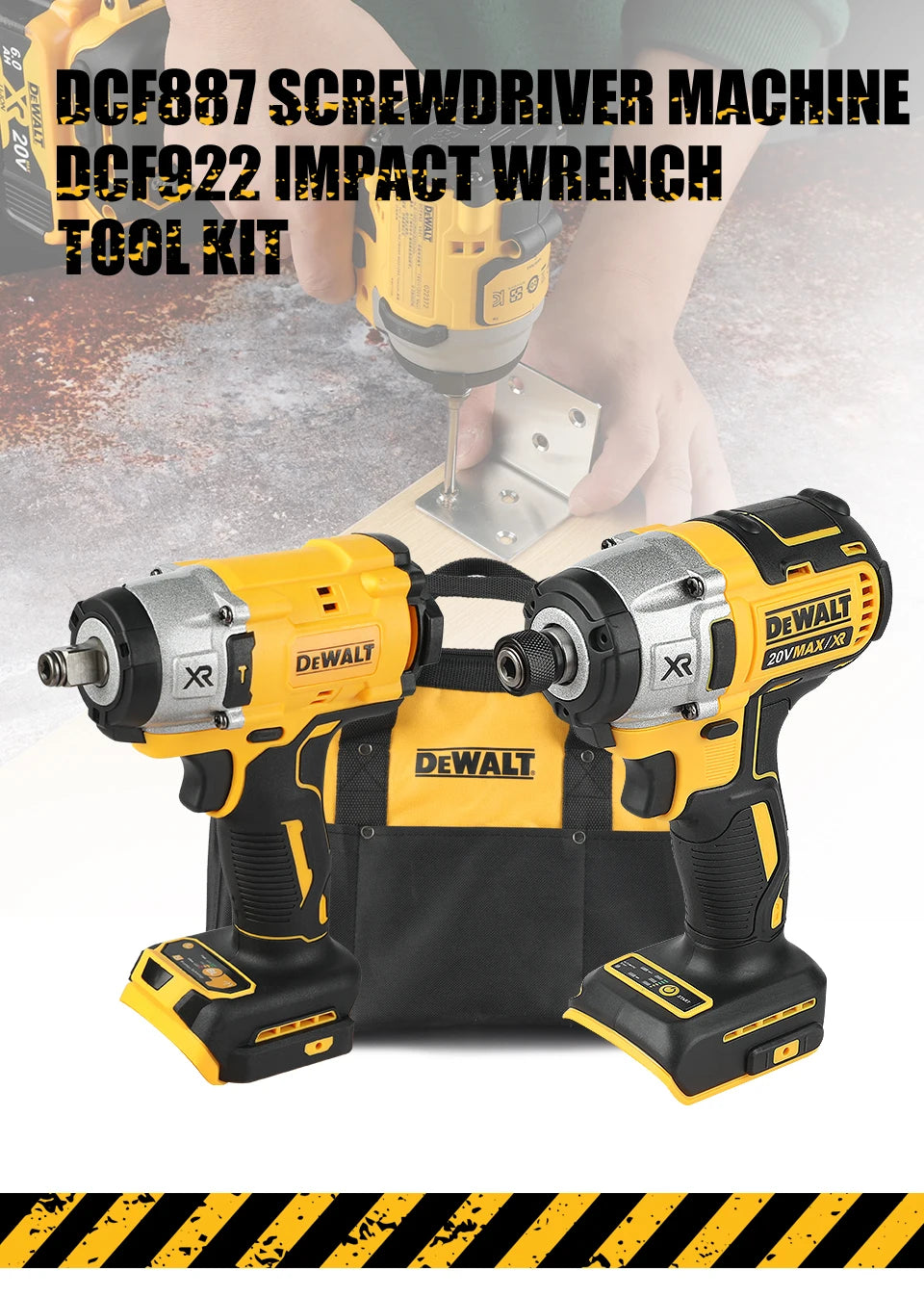 DeWalt 20V MAX XR Brushless 2-Tool Combo Kit DCF922 1/2" Impact Wrench DCF887 1/4" Impact Driver with Storage Bag