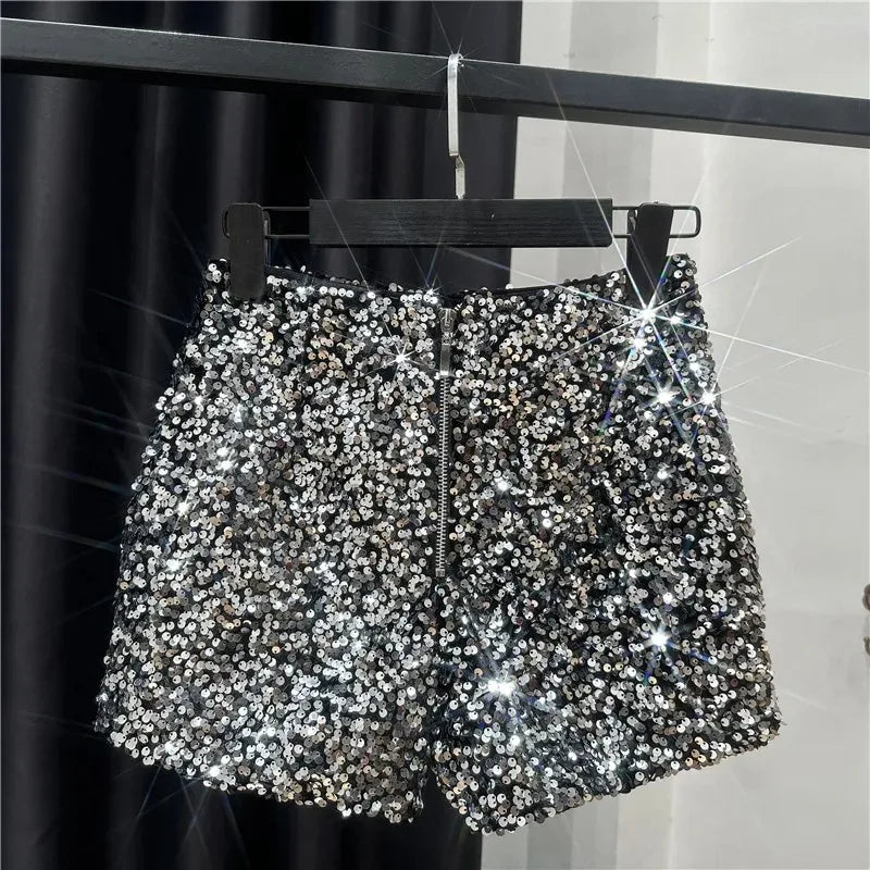 Spring/summer new Spice Girls sequin zipper shorts Slimming suede embroidered beaded casual pants