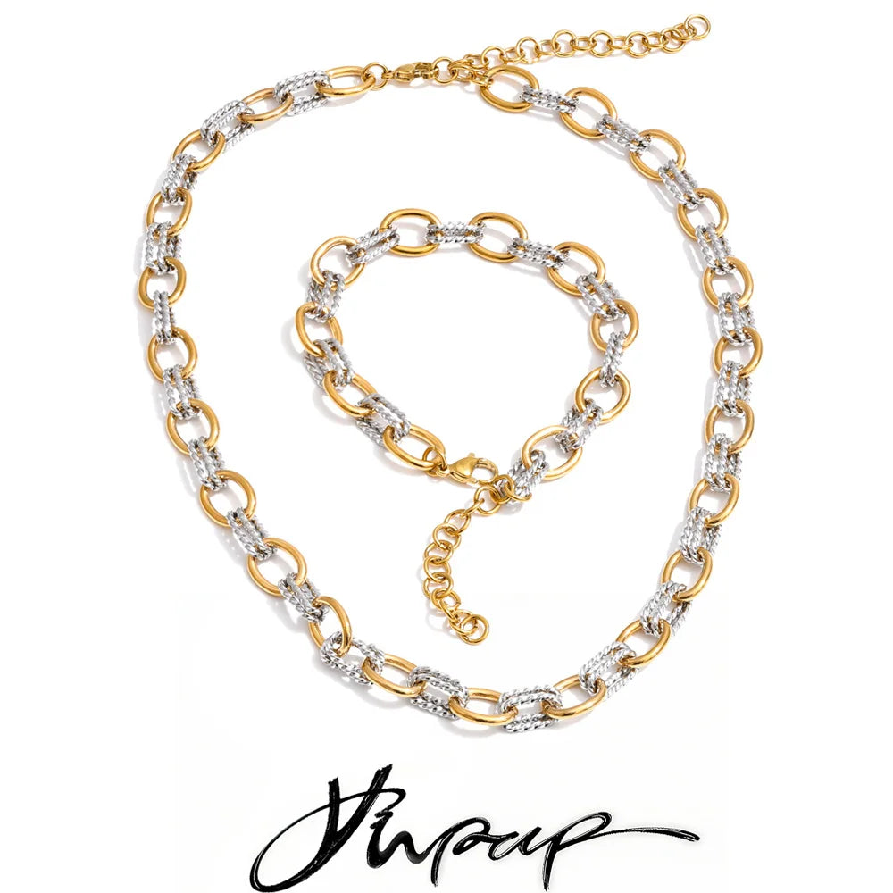Yhpup Stainless Steel Metal Handmade Chain Statement Necklace Bracelet 2026 PVD Plated Waterproof Popular Statement Jewelry