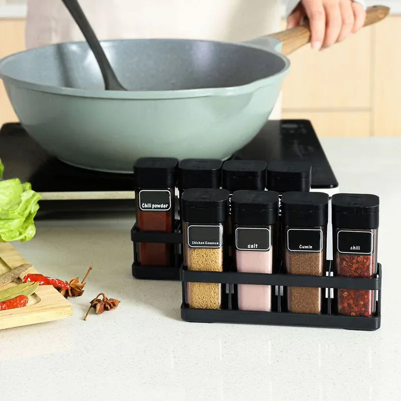 Spice Organizer Set 4-in-1 - Stackable Kitchen Bottles, Airtight Lids for Salt Pepper Baking,Countertop Space Saver Jars