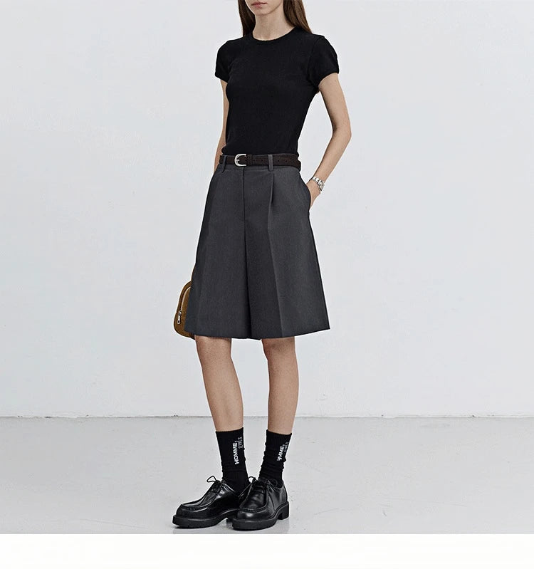 High Waist Suit Short Pants Women's Casual Loose Straight Leg Pants Summer Five Parts Outwear Comfortable Polyester Fiber