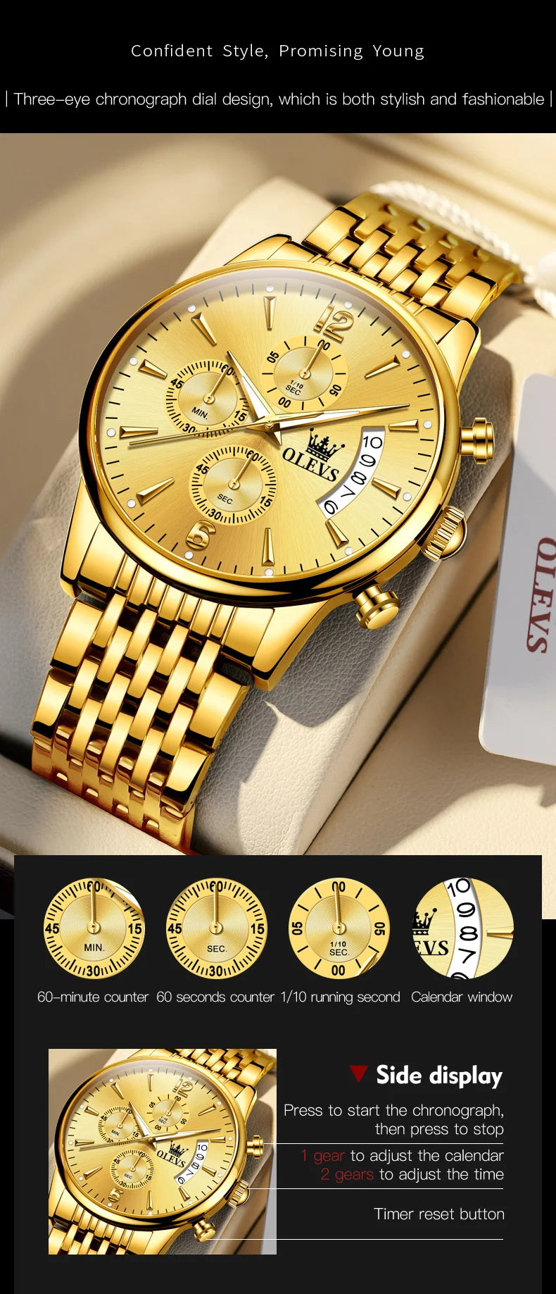 OLEVS Men Watches Top Brand Luxury Watch Waterproof Stainless Steel Men Wristwatch Luminous Quartz Watch Box Gift Set