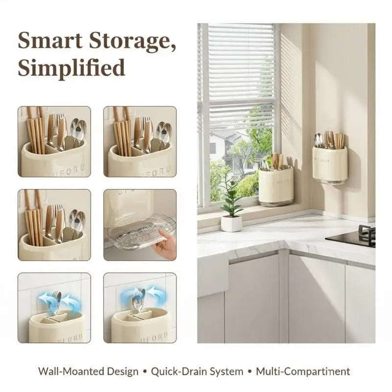 Kitchen Storage Box,Wall Space Utilization For Living Room. Wall-Mounted Chopstick Holder,Utensil Rack,Kitchenware Organizer,