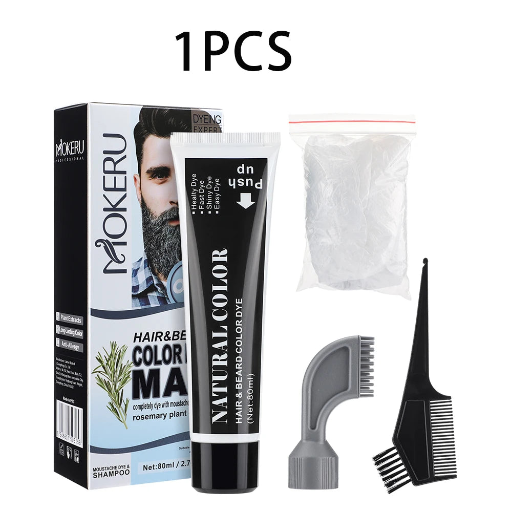 Men's Black Beard Dye Cream With Comb Fast Coloring Beard & Hair Dye Shampoo Cover White Grey Permanent Beard Care Tint Cream