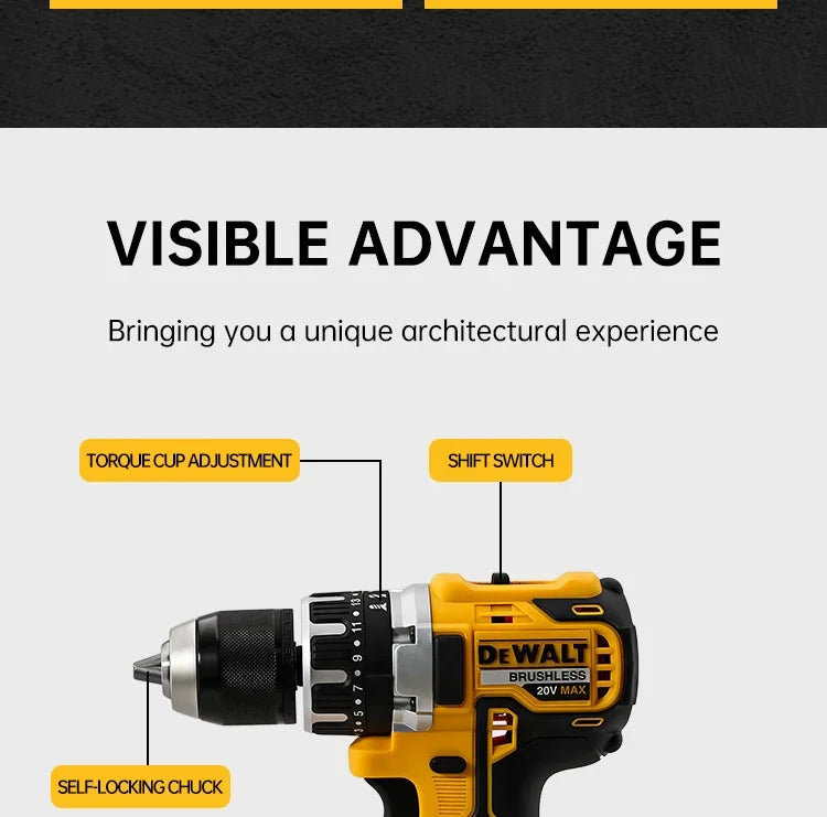 Dewalt DCD796 Wireless Brushless Impact Drill Power Tool 20V Battery Lightweight LED Light Electric Drilling tool