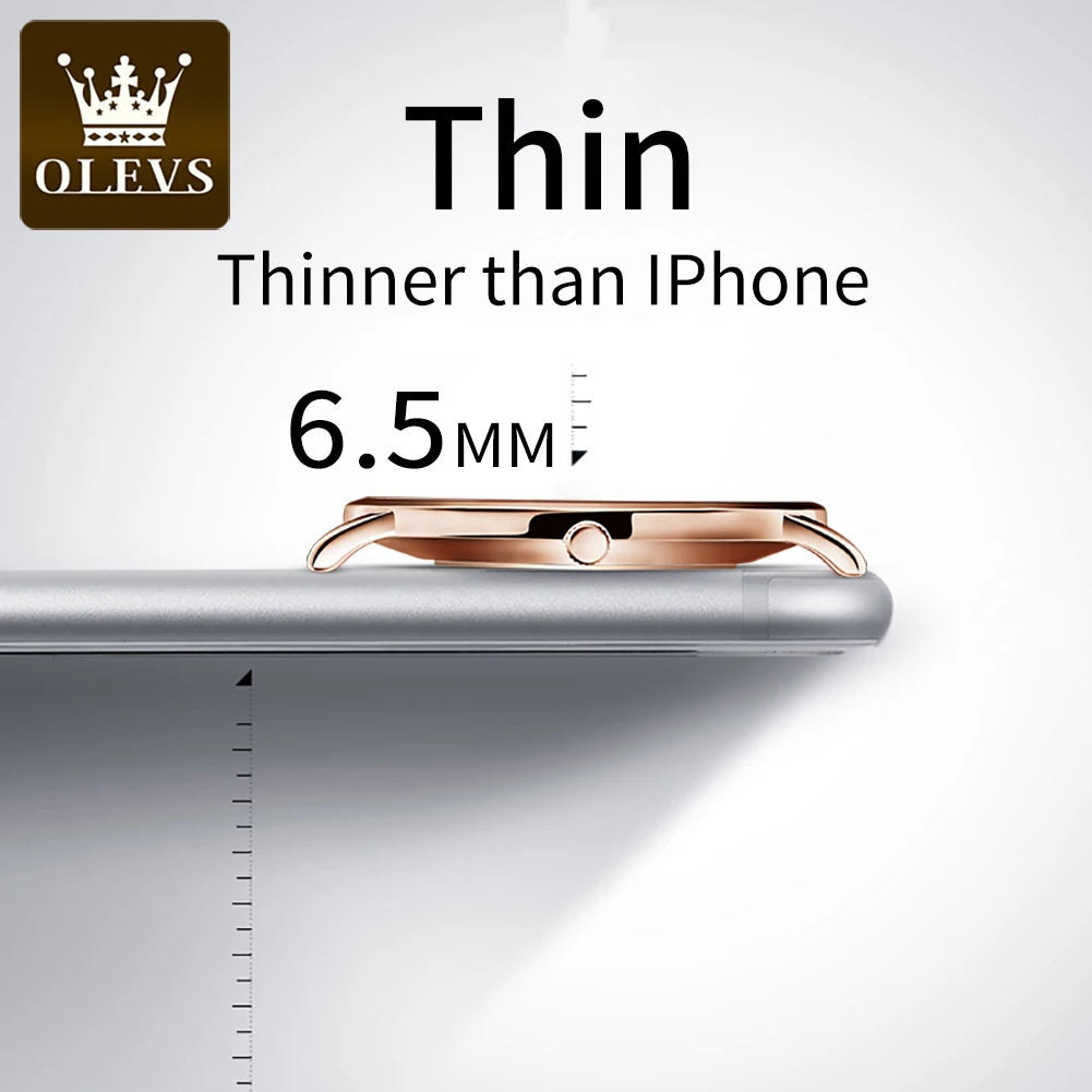Top Brand OLEVS Ultra Thin 6.5mm Minimalist Fashion Quartz Watch for Men Leather Strap Auto Date Male Waterproof Mens Wristwatch