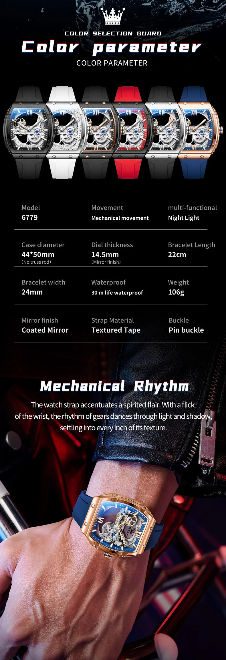OLEVS 6779 Transparent Hollow Mechanical Men's Watches Fashion Luxury Silicone Strap Waterproof Skeleton Automatic Watch For Man