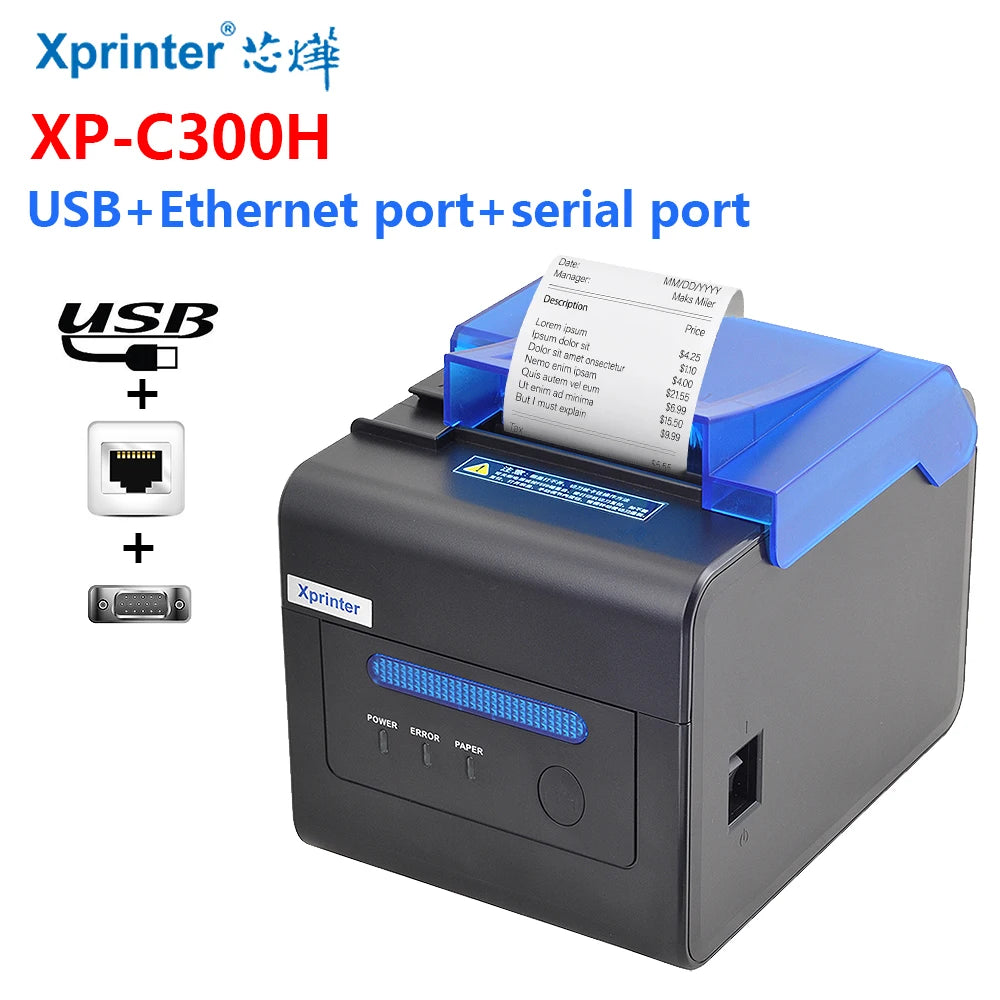 Xprinter C300H USB+LAN+Serial Receipt Printer 80mm POS Printer With Alarm and Sound With Cutter POS Printer Kitchen Printer