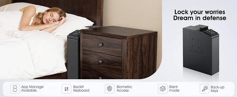 Biometric Gun Safe, 4 Ways Unlock with Fingerprint, Key Access, PIN Code, Mounted Nightstand Pistol Safe and Gun Lock Box