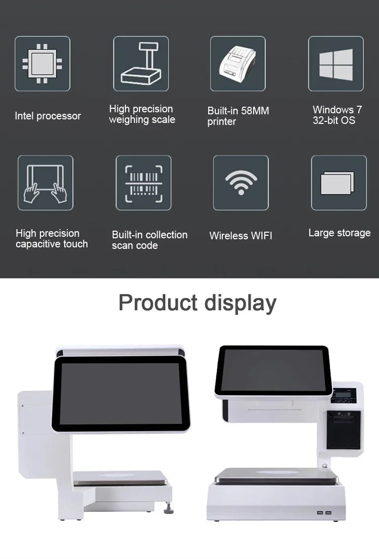 J900 I3 I5 CPU 15.6 11.6 Inch Dual Touch Screen Pos Cashier Register Electronic Point of Sale Weighing Scale