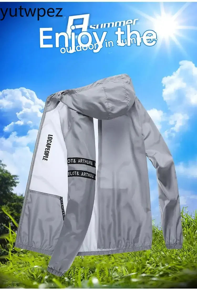 UPF50+ Summer Sun Protection Clothing Men's Casual Waterproof Quick-drying Bicycle Hooded Jacket Hiking Thin Skin Windbreaker