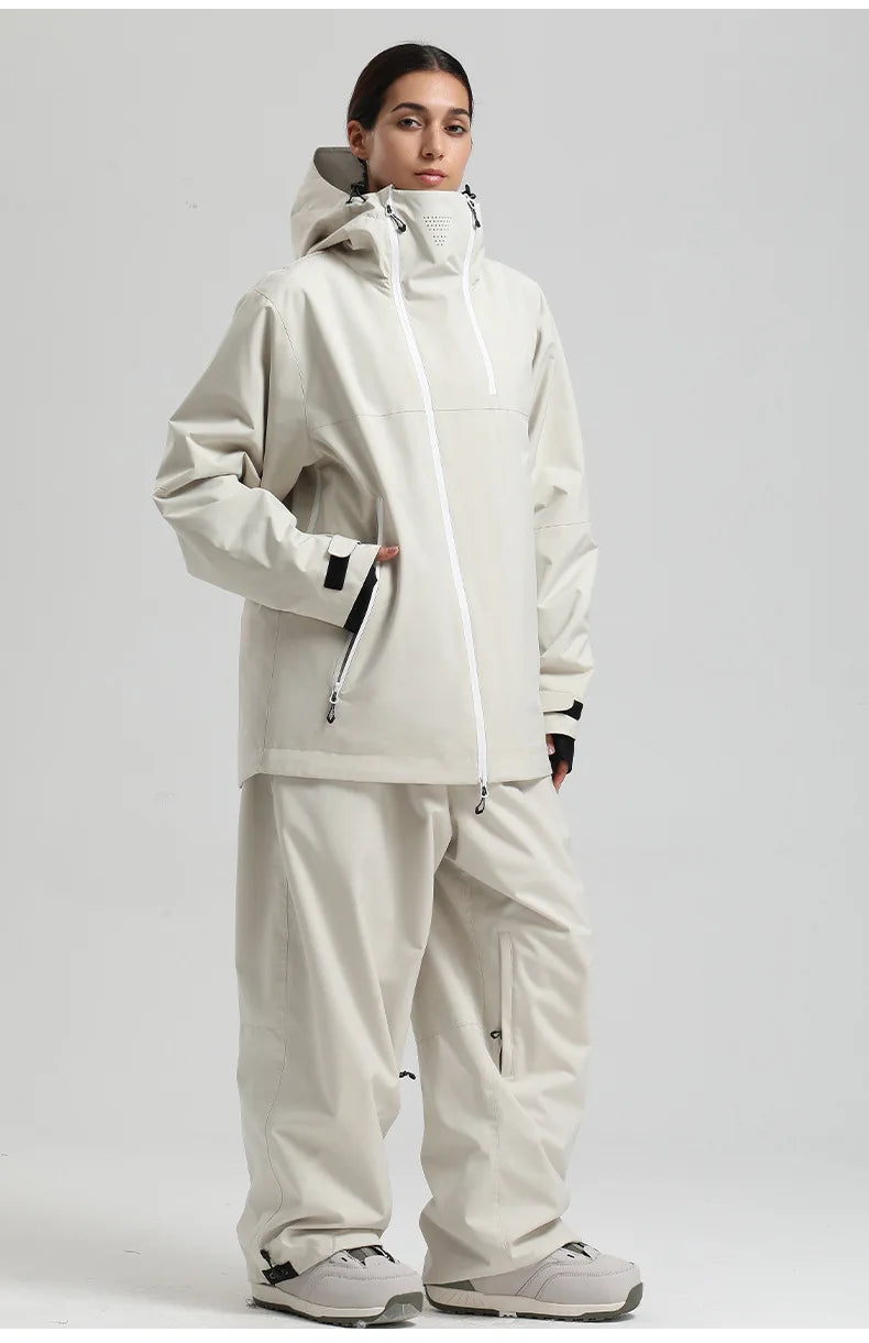 Gsou Snow Unisex Color-Block Ski Jacket Waterproof Snowboard Coat Breathable Loose Fit Women Men Professional Ski Wear