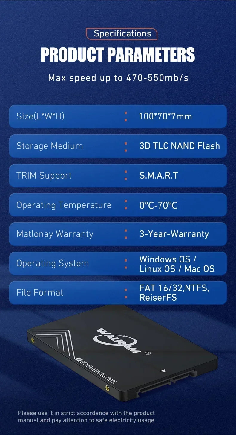 WALRAM 2.5 SATA 3 SSD 1 TB HDD Laptop Internal SATA3 Hard Disk 1TB 512GB 240GB 256GB 128GB 120GB Solid State Drive For Desktop