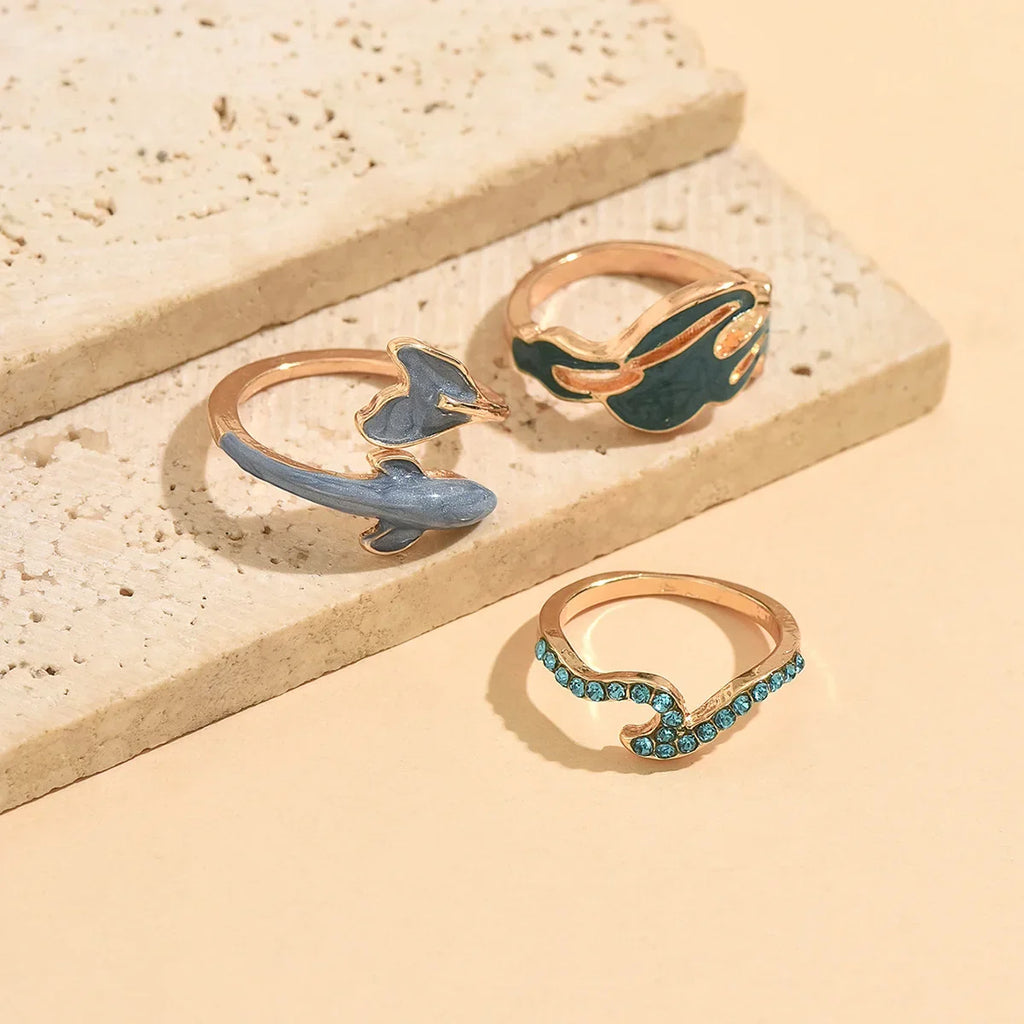 3pcs Set New Fashion 925 Sterling Silver Cute Guppy Ring Stacking Finger Ring, Animals Adjustable Open Rings Birthday Gift