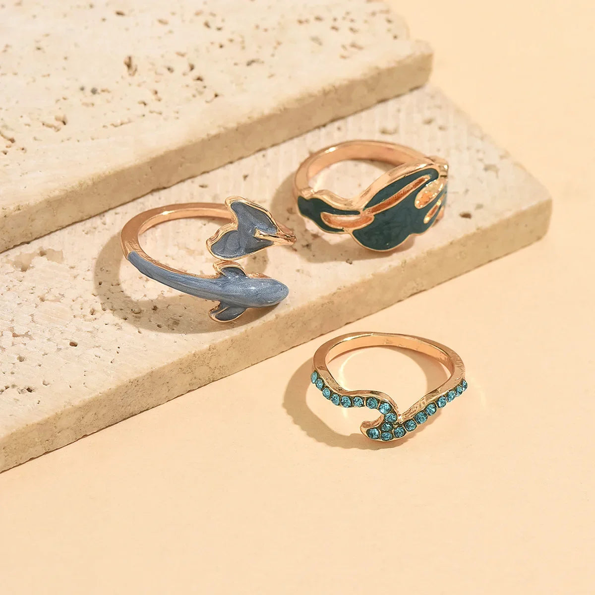 3pcs Set New Fashion 925 Sterling Silver Cute Guppy Ring Stacking Finger Ring, Animals Adjustable Open Rings Birthday Gift