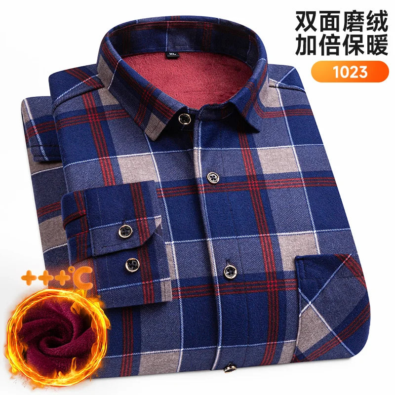 Men's Long-Sleeved Shirt Thickened Warm 7XL8XL Plus Size Autumn/Winter Casual No-Ironing Comfortable Double-Sided Fleece Top