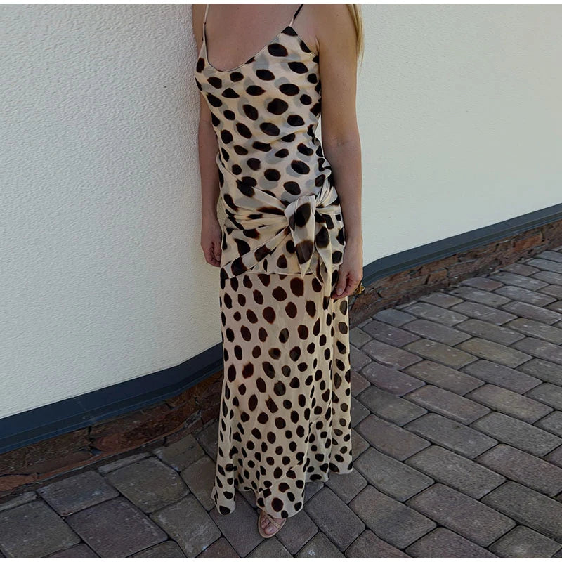 Vintage Print Maxi Dress Square Neck Spaghetti Strap Sleeveless Off Shoulder Detachable Wrap Tie Sash Dresses 2026 Chic Outfits