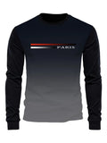 Mens Spring And Autumn Casual Fashion Loose Large Size Paris Pattern Printed Pullover Long Sleeve Gradient Round Neck Sweatshirt