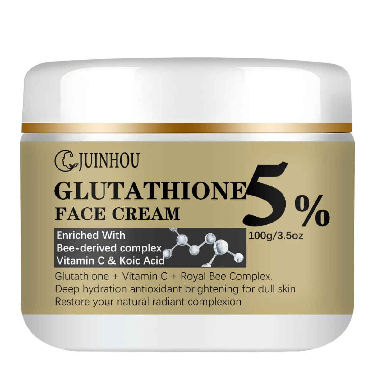 JUINHOU Face Cream 5% Glutathione Bee Complex Vitamin C Kojic Acid Moisturizing Face Cream For Dull Skin Hydrating Skincare Gift