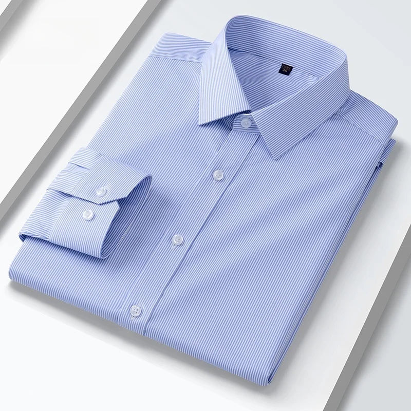 Quality Anti-Wrinkle Men Shirt Long Sleeves Dress Shirts For Men Slim Fit Camisa Social Business Blouse White Office Shirt S-5XL