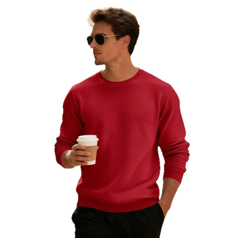 Winter Mens Loose Crew Neck Pullover Sweatshirt Fleece Lined Warm Casual Sports Commuter Outerwear Men Sweatshirt