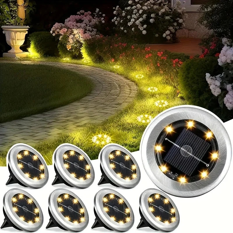 4 Mini Solar Led Ground Lights, Outdoor Stainless Steel Rotating Solar Path Lights, Solar Ground Landscape Lighting