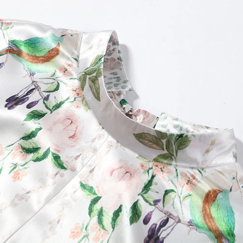 Elegant Women's Printed Long Dresses Loose O-neck Flared Half Sleeve Big Hem Wide Female Dresses 2026 Summer Lady HolidayRobes
