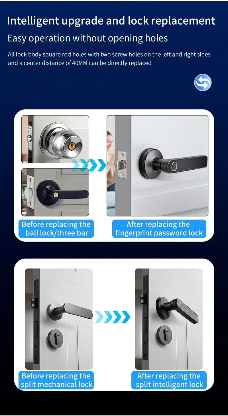 Tuya App Bluetooth Smart Fingerprint Door Lock Password Mechanical Key NFC Unlocking For Wooden Door Handle Lock IP65 Rainproof