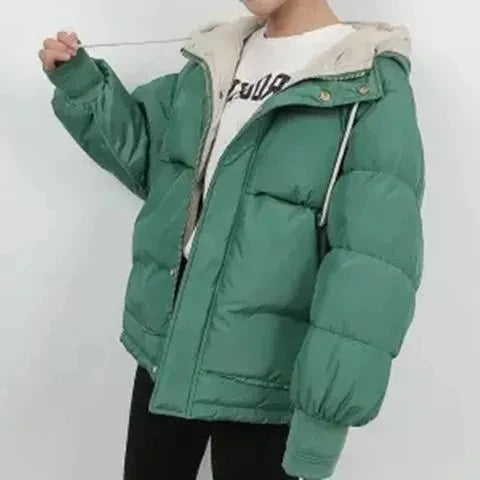 2024 Winter Korean Warm Female Puffer Coat Pocket Solid Parkas Padding Long Sleeve Thick New in Outerwears Hooded Women's Jacket