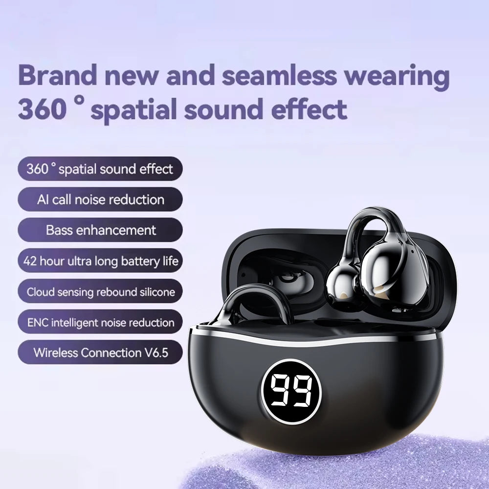 OWS Wireless Headphones Fone Bluetooth Headset With Mic Handsfree Noise Canceling Earphones Clip Ear Music Sports Gaming Earplug