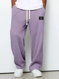 Men's Spring-Autumn Trendy Brand Loose-Fitting Stretchy Straight-Leg Sweatpants. Waffle Fabric. Micro-Bouncy Sporty Casual Pants