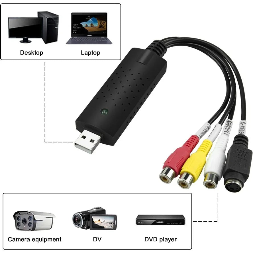 USB Audio Video Capture Card Adapter Video Converter with USB Cable VHS To Digital Converter for TV PC DVD VHS Capture Device