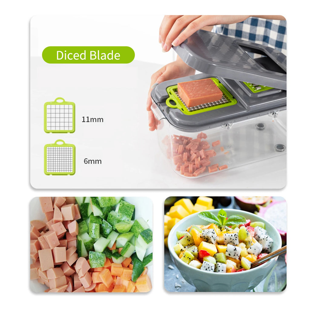22 in 1 Multifunctional Vegetable Chopper Manual Chopper with Container Food Chopper Cutter for Onion Garlic Carrot Potato With