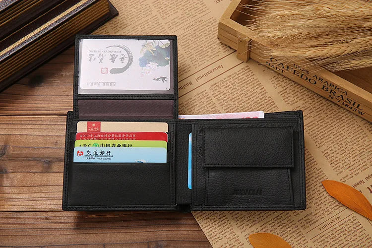 JINBAOLAI Retro Short Men Wallets Genuine Leather Credit Card Holder Waterproof Men Purse Classic Coin Pocket Black Male Wallet