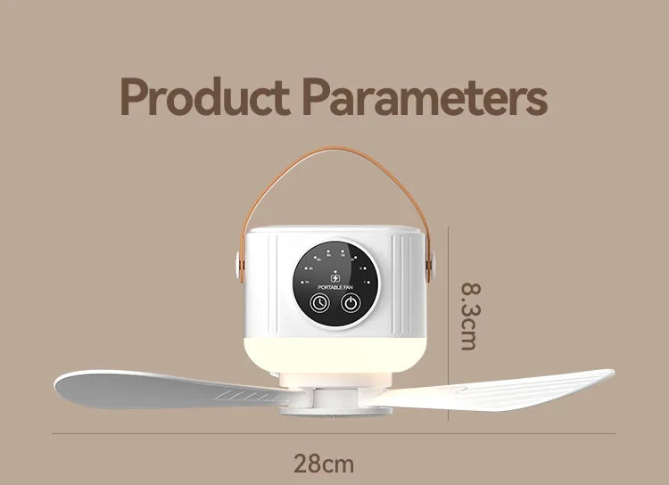 LED Light With Fan Portable Silent Ceiling Fans Light Rechargeable/Plug-in LED Lamp Remote Control 7200mAh for Bedroom Camping