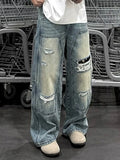 Men's Jeans Man Pants Heavy Duty Washed Multi Pocket Carpenter Style Straight Loose Denim Trousers Casual Fit High Street