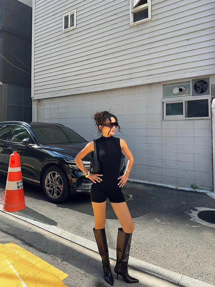 Women's Sleeveless Sports Jumpsuit High Street Invisible Zipper Romper Basic All-Match Female Playsuit for Summer 2026