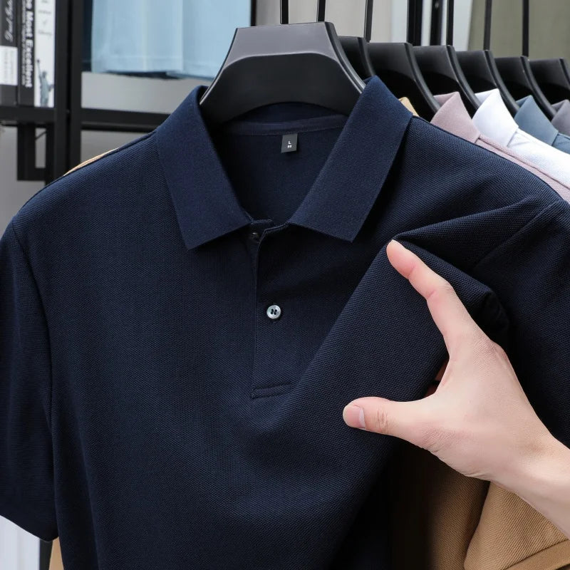 100% Pure Cotton Boutique Short-Sleeved High-End Men's Polo Shirt Summer High-Quality Solid Color Tops Business Casual T-Shirt