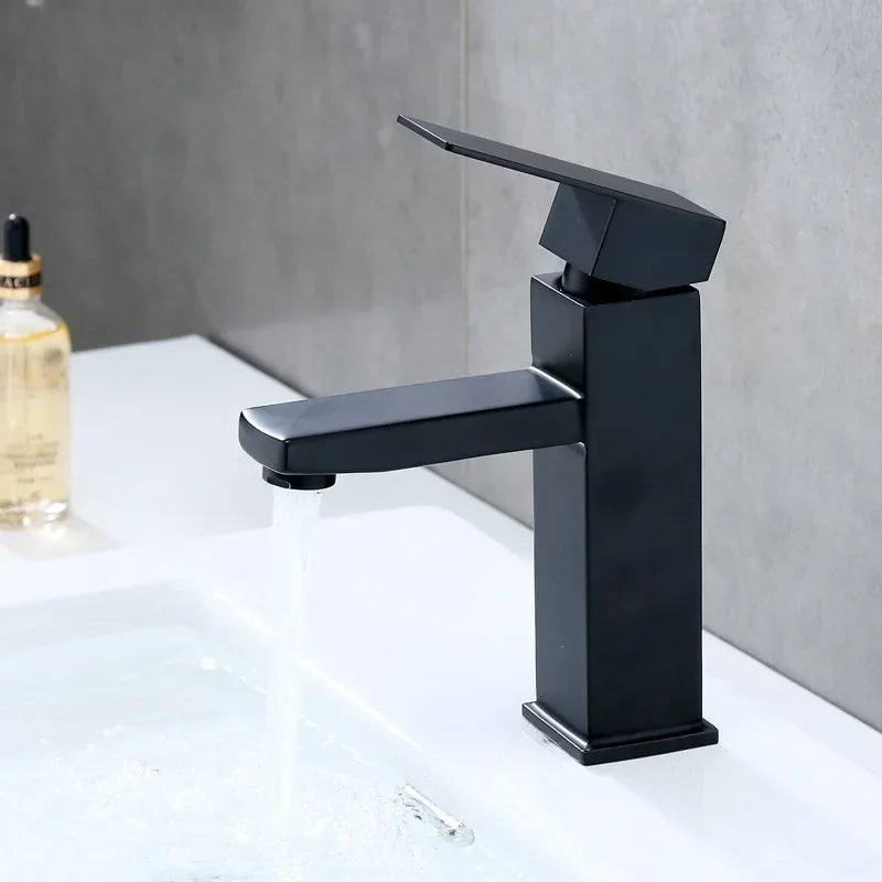 Stainless Steel Modern Minimalist Single Handle Dual Control Hot and Cold Water Faucet, Painted Finish for Basin Sink Mixer Tap