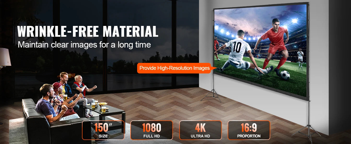 SucceBuy Projector Screen w/ Stand 150in 16:9 4K 1080 HD Portable Projection Screen for Home Office Garden Moive Theater Cinema