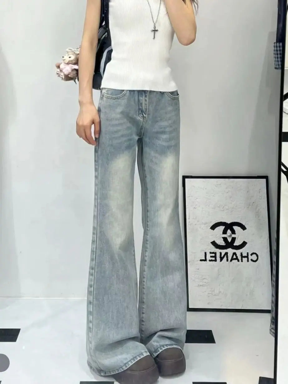 Women's Light Wash Wide Leg Jeans High Waist Loose Fit Denim Pants Casual Streetwear Trousers