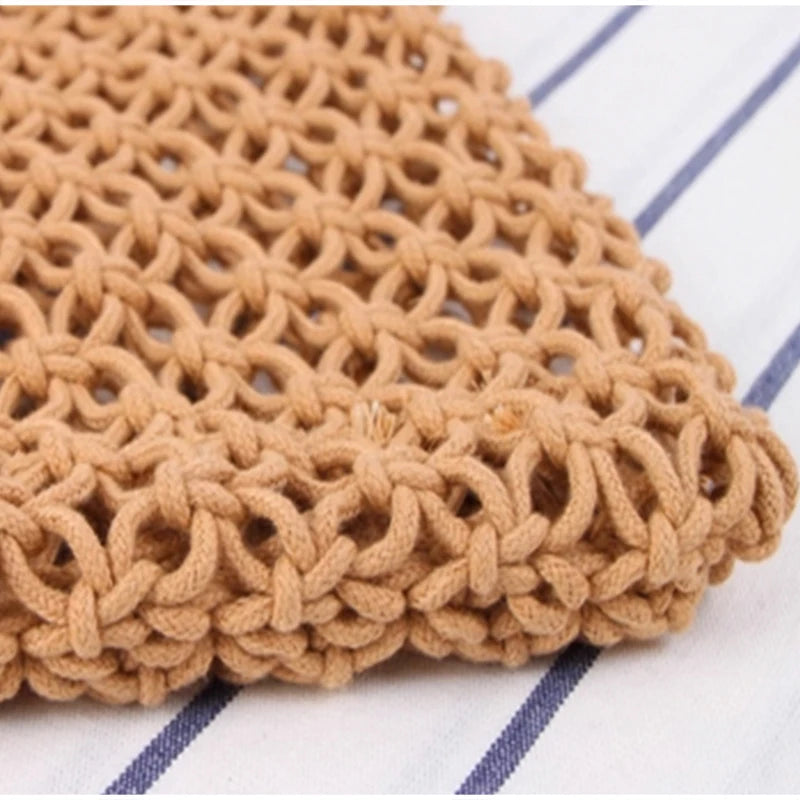 Hollow Crochet Mesh Woven Shoulder Bag With Inner Pocket,Women Solid Color Handbag,Summer Work Beach Vacation Commuting Tote Bag