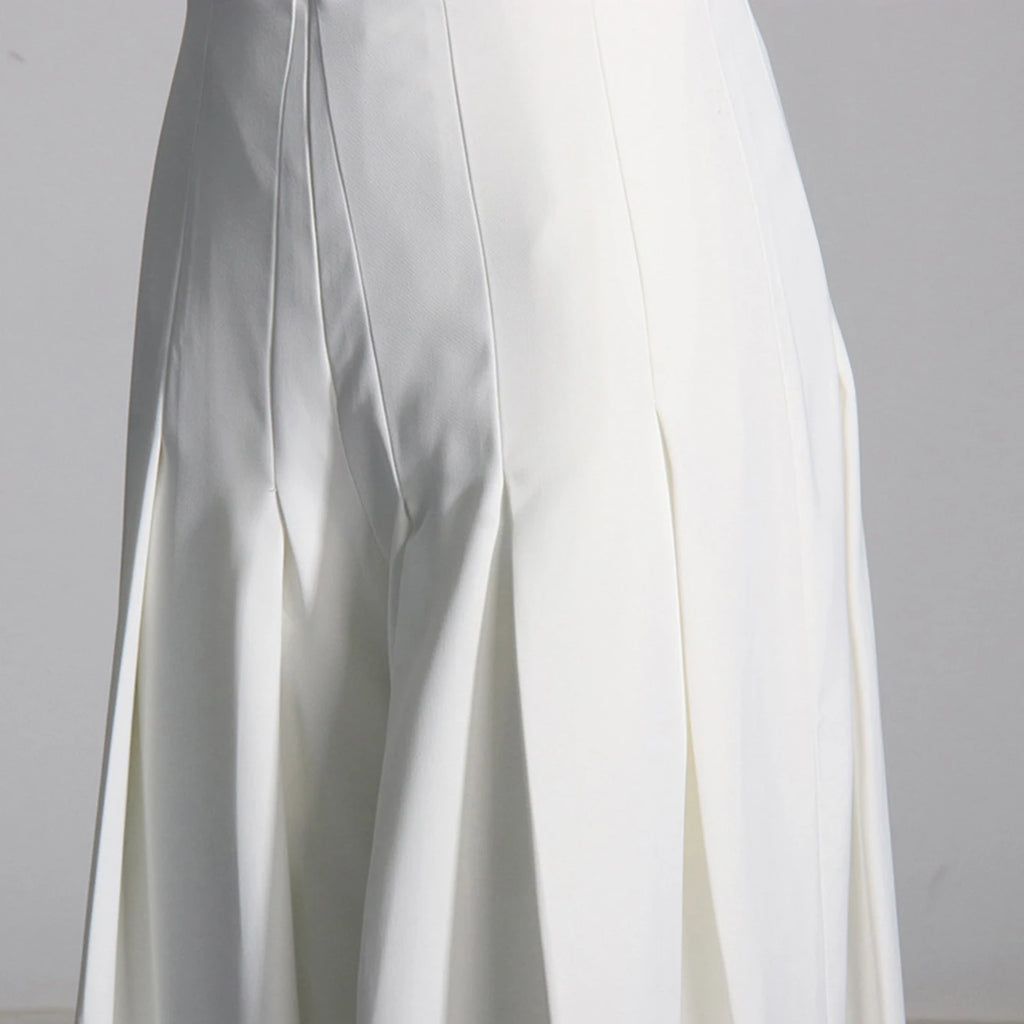 High Quality Summer New White Slim Set 2026 Sexy Short Sleeved Pleated Top+High Waisted Wide Leg Pants Party 2 Two-Piece Set