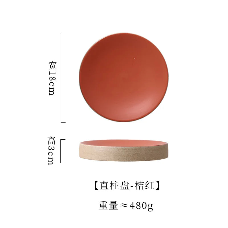 Premium Western Cuisine Plate Retro Round Plate Commercial Ceramic Tableware Cylinder  Simple Cake Dim Sum