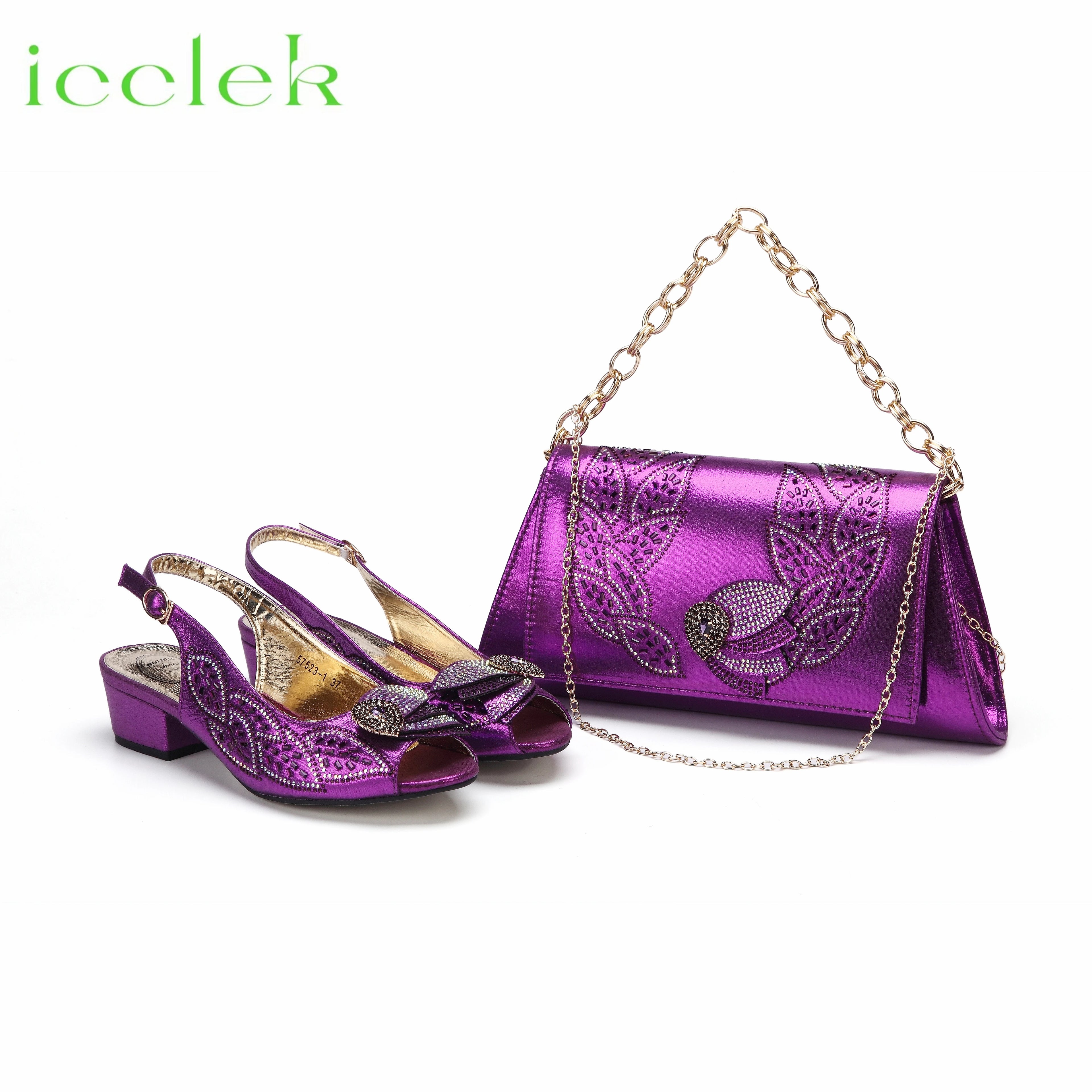 New Arrival Purple Color Women Peep Toe Sandals Shoes Matching bag Set For Mature Offices Ladies in Dress