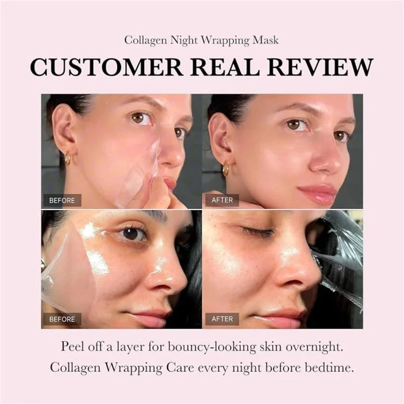 Collagen Overnight Wrapping Peel Off Facial Mask Set Korean Collagen Night Wrapping Mask Deeply Hydrates Night Care Mask Cream