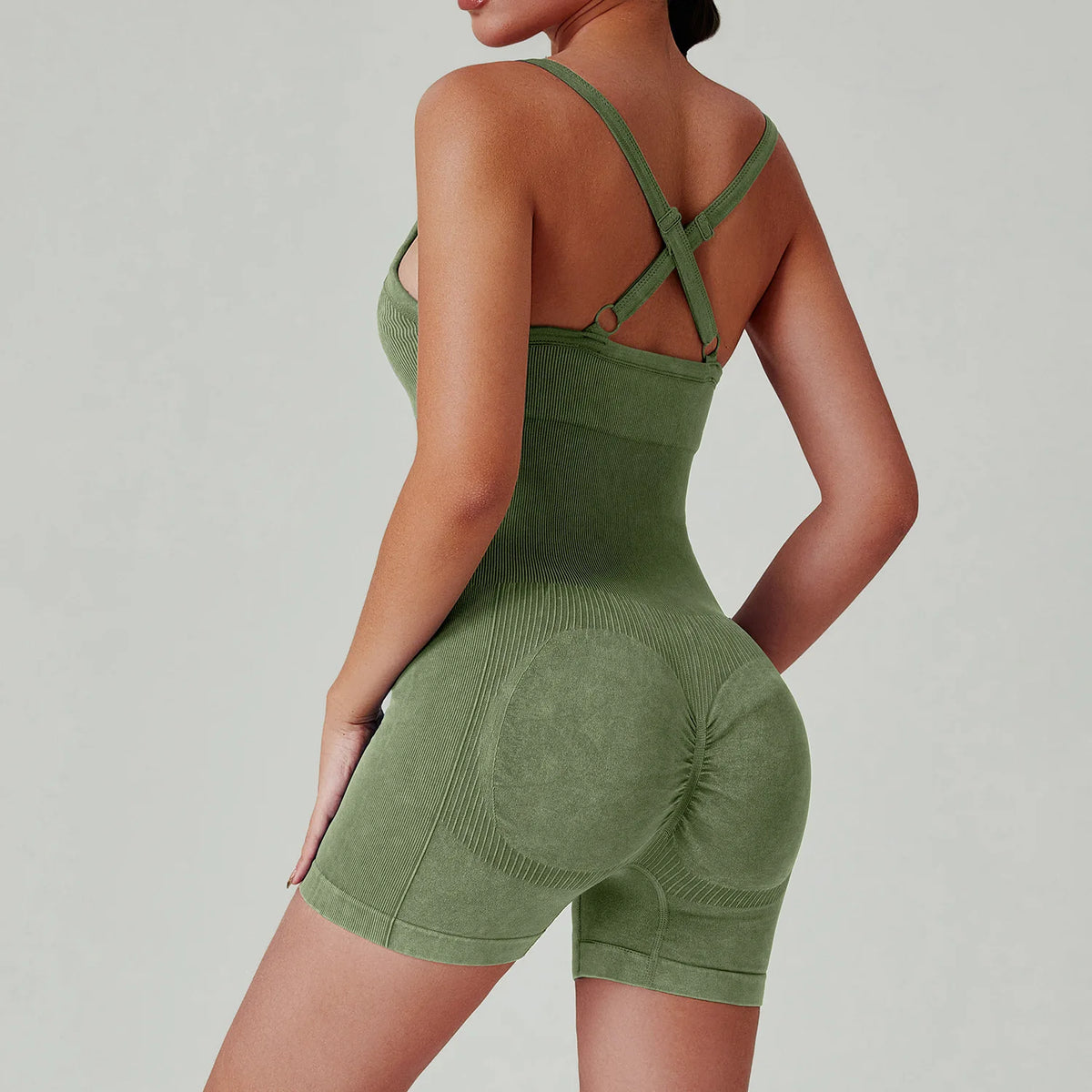 Seamless Shorts Gym Set Women Jumpsuit Yoga Set Water-washed 1pc Summer Workout Suit Bodysuit Fitness Push Up Short Sport Set