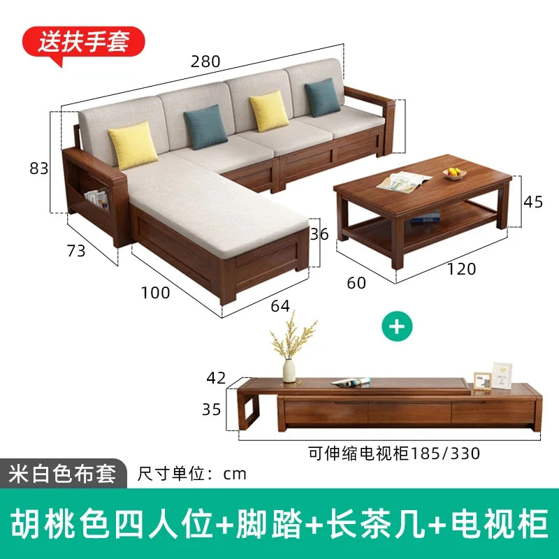 solid wood sofa simple modern living room winter and summer dual-purpose corner combination storage sofa