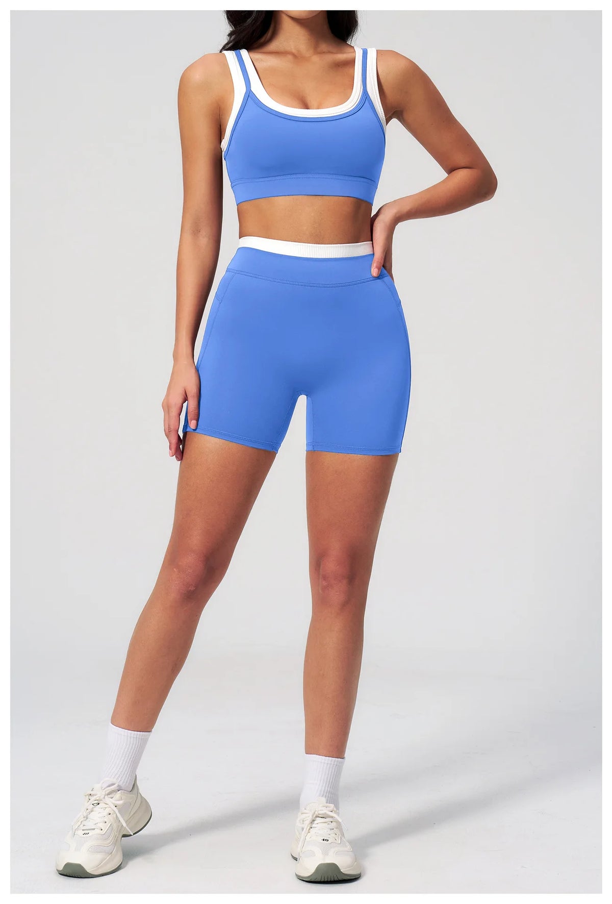 Custom LOGO Women's Naked Fake Two-piece Sports Vest Threaded Contrast Yoga Bra Running Fitness Clothing Top