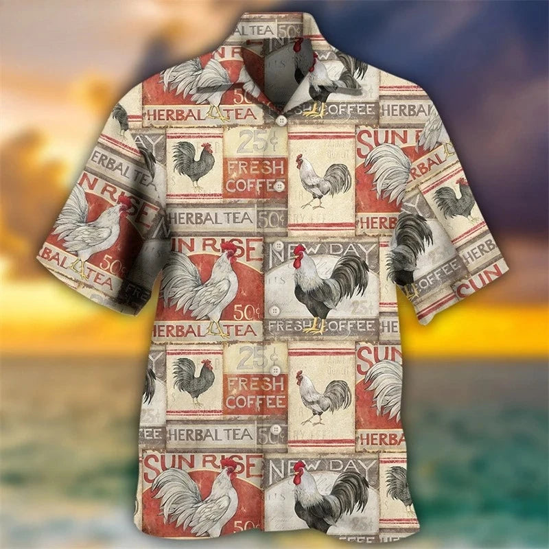 2025 Newest Breathable 3D Printed Trendy Cool Fashion Chicken Shirts Beach Hawaiian Tops Short Sleeves Summer Men's Tee Blouses